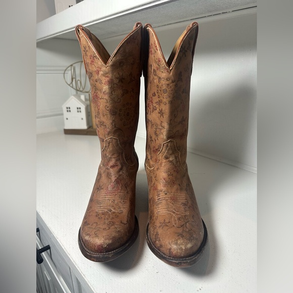 Shyanne Floral Western Cowboy Boots Women’s 10M Leather Cowgirl Boho Festival - Picture 2 of 9